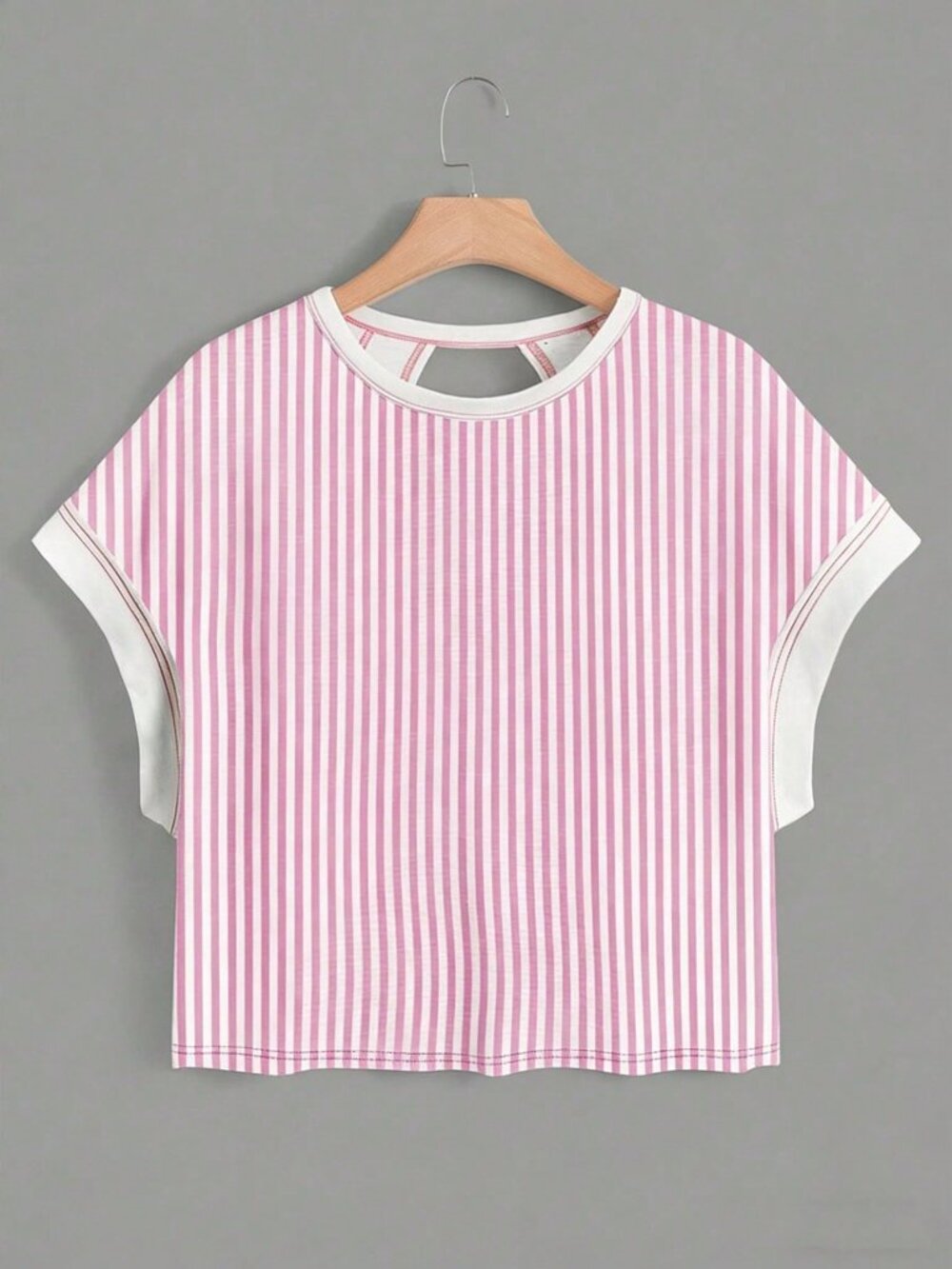 Pink Casual Women's Round Neck Backless Asymmetrical Hem Sleeveless T-Shirt